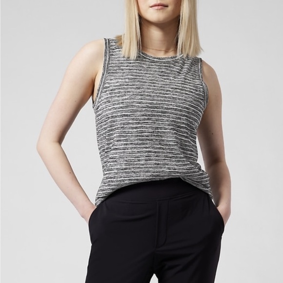Athleta Tops - Athleta Breezy Tank Black/Gray/White stripes size M EUC‎